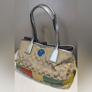 Coach Signature Stripe Carryall Kiss Lock Patchwork Leather 2011 17444